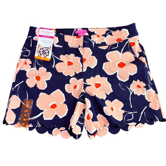 Isaac Mizrahi New York Pants - Isaac Mizrahi Womens 12 Navy Floral Scalloped Hem Tailored Shorts Summer Mod NWT